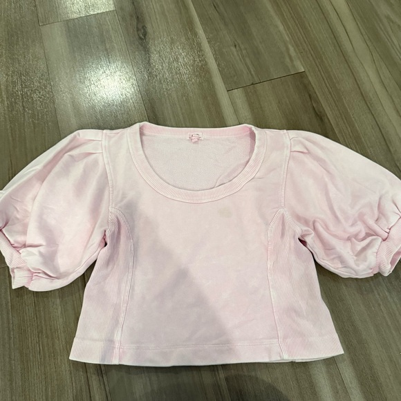 Aerie Pink Seams Right Short Puff Sleeve Sweatshirt Top - Picture 2 of 7